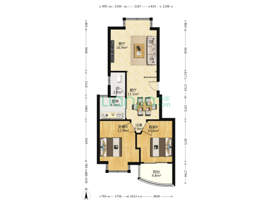 银力家园 2室2厅1卫 79平方