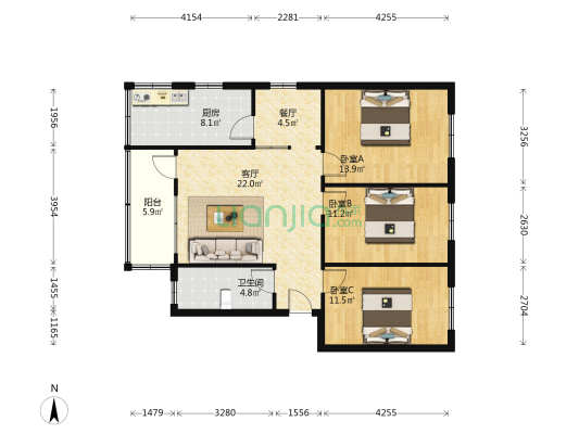 建筑公司第四分公司家属院 3室2厅1卫 97平方