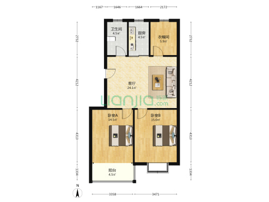 天鹤三村 2室1厅1卫 91平方