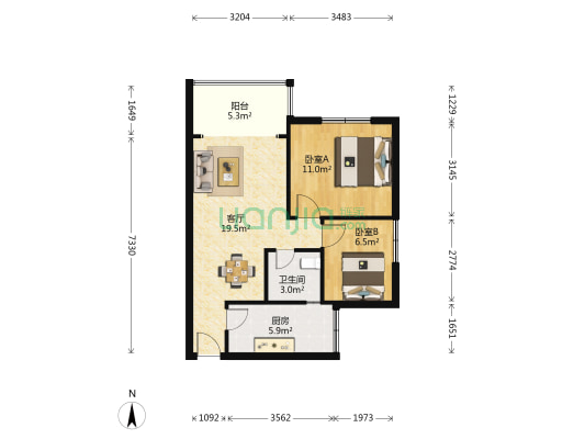 南河丽景B区 2室1厅1卫 64平方