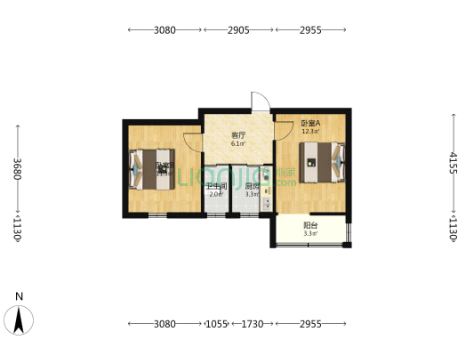 马家岭路 2室1厅1卫 53平方