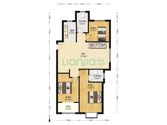 橡树上尚城 3室1厅2卫 122平方