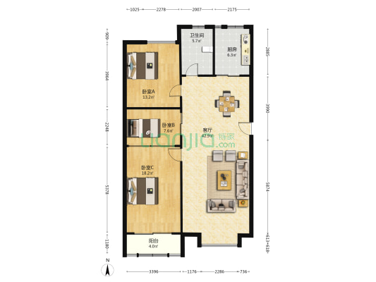 紫荆香辉苑 3室1厅1卫 118平方