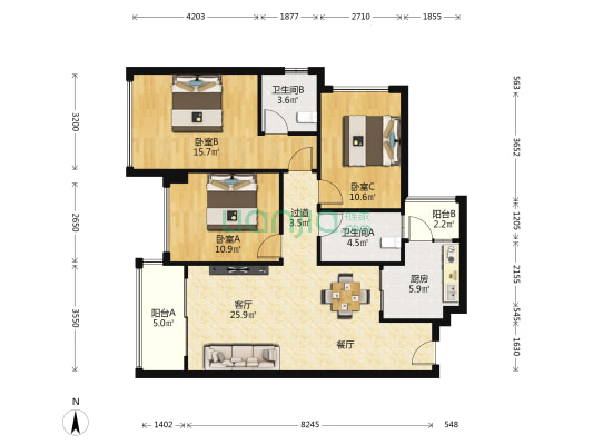 绿景喜悦荟 3室1厅2卫 110平方