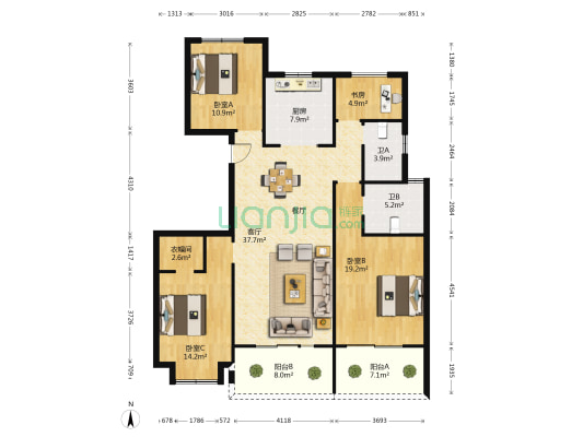 香港兴业家逸园 4室1厅2卫 147平方