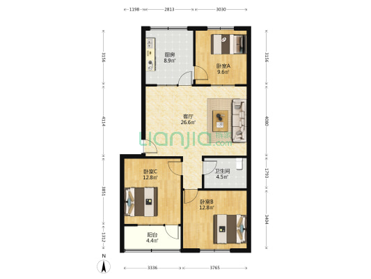 商业局宿舍 3室1厅1卫 85平方