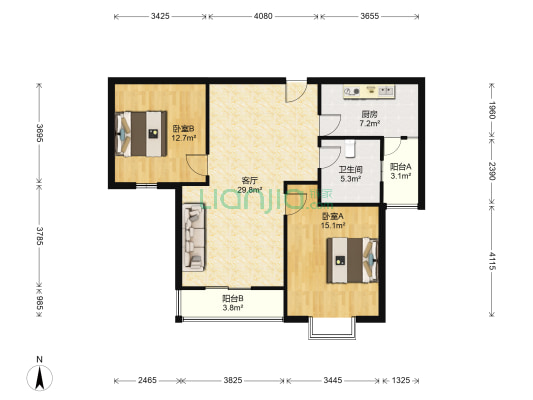 新亚·旭景园 2室1厅1卫 96平方