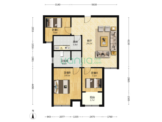 御澜湾 3室1厅1卫 103平方
