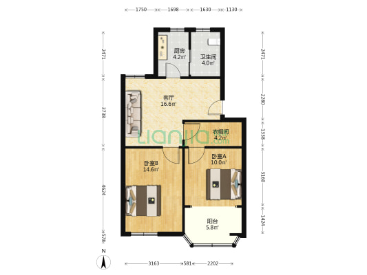 新川小区 2室1厅1卫 72平方