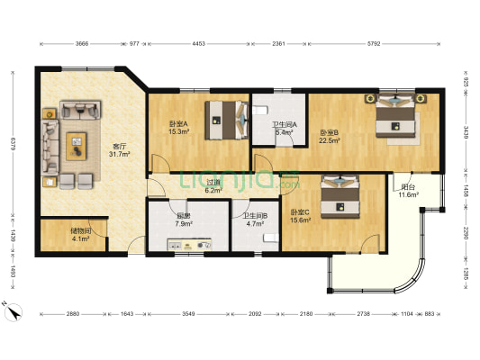 奥森公寓 3室1厅2卫 161平方