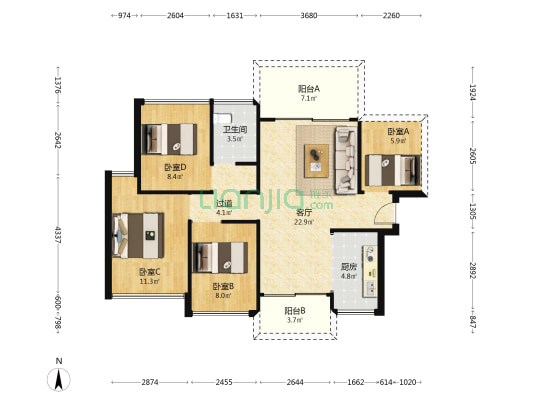 德洲春天园 4室1厅1卫 92平方