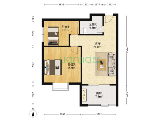 春天印象南区 2室1厅1卫 74平方