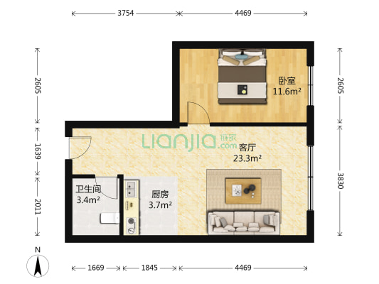 中荣金水国际花园A区 1室1厅1卫 51平方