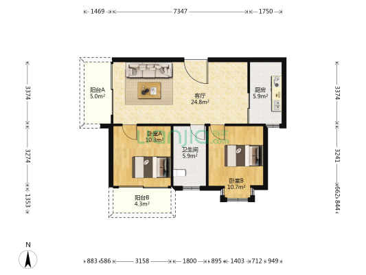汇祥楼 2室1厅1卫 82平方