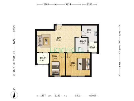 新松嘉园 2室1厅1卫 72平方