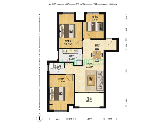 万科橙郡 3室1厅1卫 86平方
