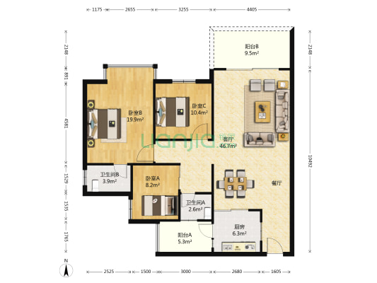 嘉和名苑 3室1厅2卫 125平方