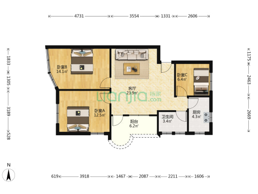 尖峰前路住宅 3室1厅1卫 82平方