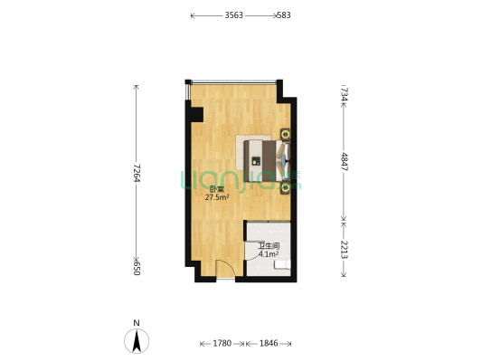 金轮星光名座生活广场 1室0厅1卫 44平方