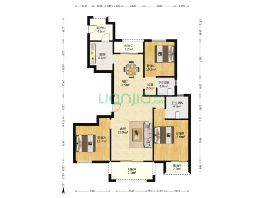 陶居苑 3室2厅2卫 143平方