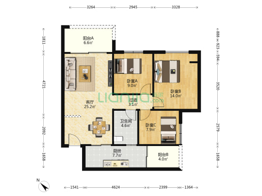 金科观澜一期 3室1厅1卫 97平方