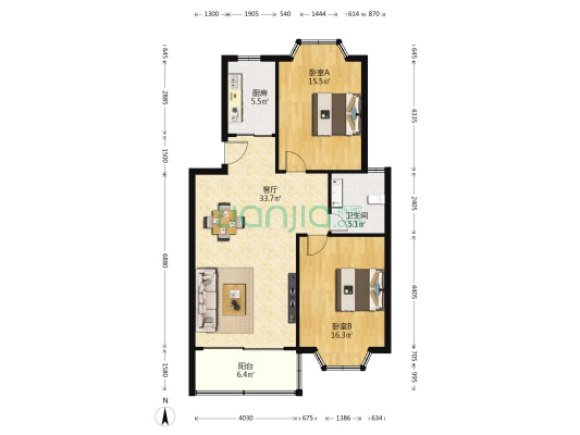 紫菊新苑 2室1厅1卫 98平方