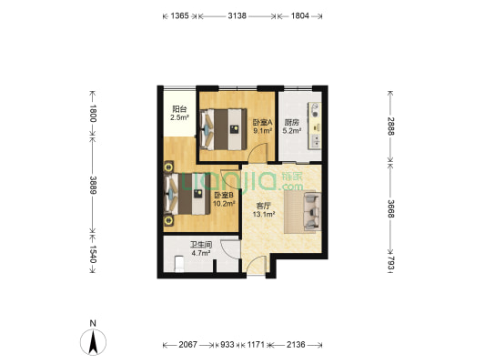江林新城B区 2室1厅1卫 63平方
