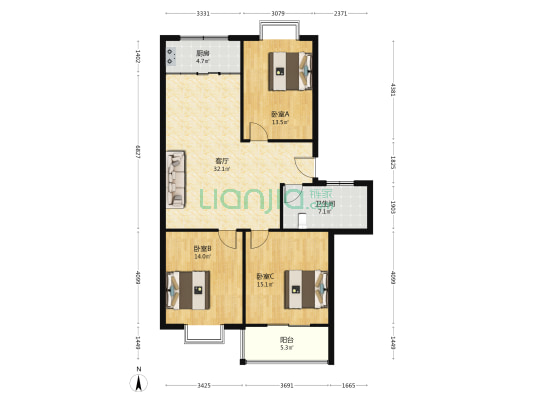 睢宁御花园 3室1厅1卫 116平方