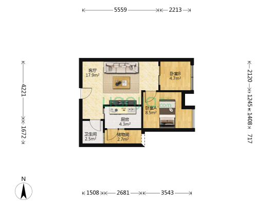 和泓四季B3区 2室1厅1卫 54平方