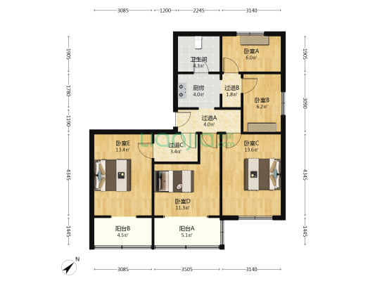 申强公寓 5室0厅1卫 90平方