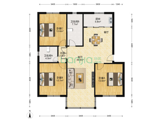 秋霞公寓 3室1厅2卫 123平方
