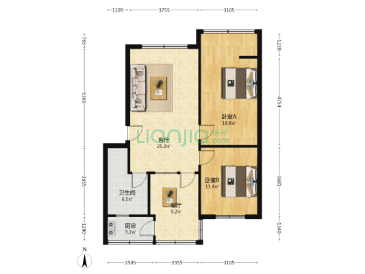紫瑞街98号院 2室2厅1卫 84平方