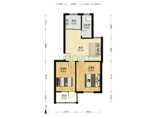 中街小区 2室1厅1卫 59平方