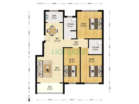 慧源至尊 3室2厅2卫 125平方