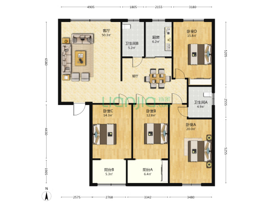 襄城人大家属院 4室1厅2卫 165平方