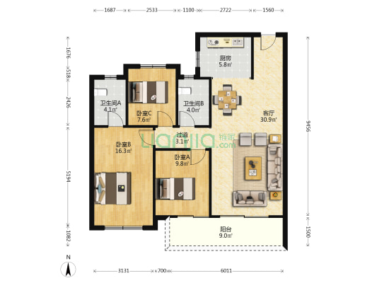 中海·天谷时代 3室1厅2卫 118平方