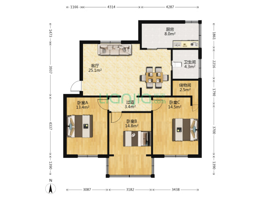 凤江路 3室1厅1卫 103平方