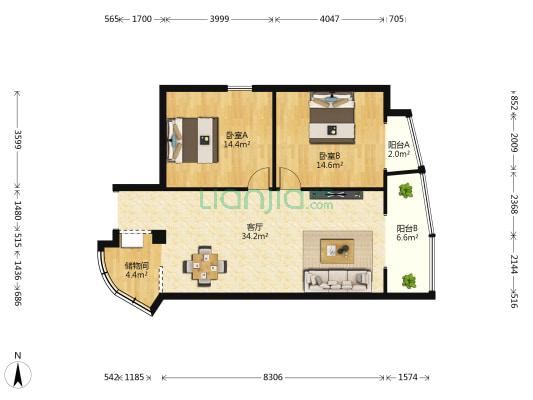 财富大厦 2室1厅0卫 119平方