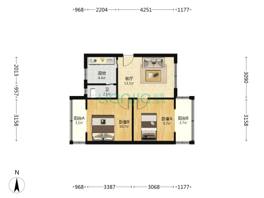 刚玉街10号 2室1厅1卫 59平方