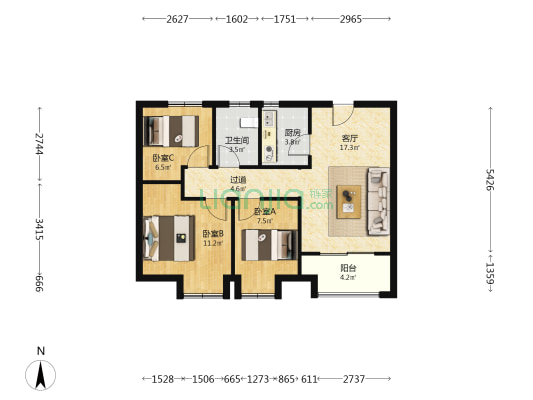 棠祥西苑 3室1厅1卫 85平方