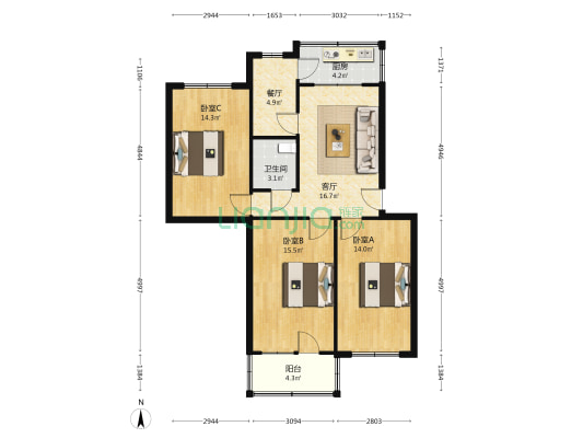 北吉里 3室2厅1卫 96平方