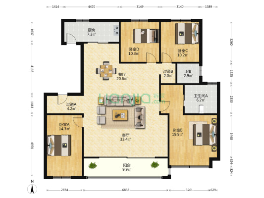 阳光城檀映里 4室2厅2卫 172平方