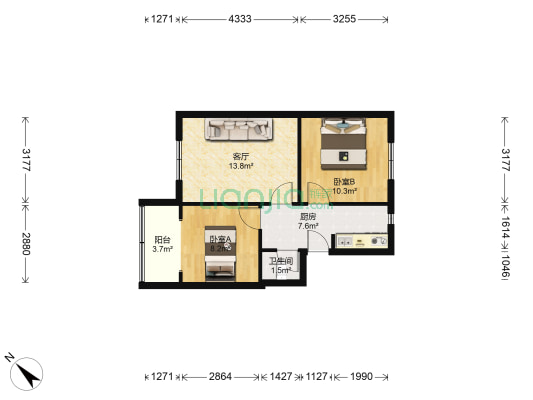 营康路77号 2室1厅1卫 53平方