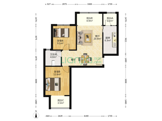 正商城福苑 2室1厅1卫 84平方