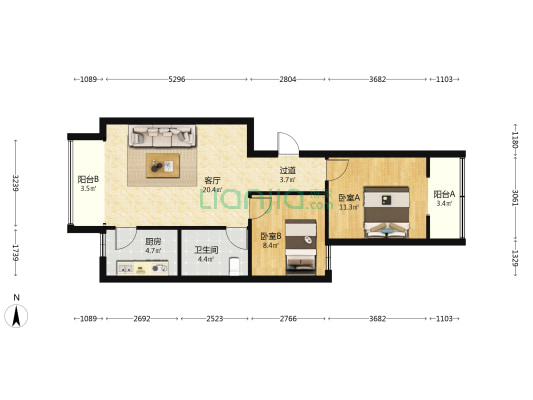 友通综合楼 2室1厅1卫 80平方