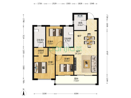 保利大都会 3室1厅2卫 113平方