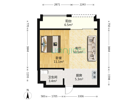 新天地公馆 1室1厅1卫 50平方