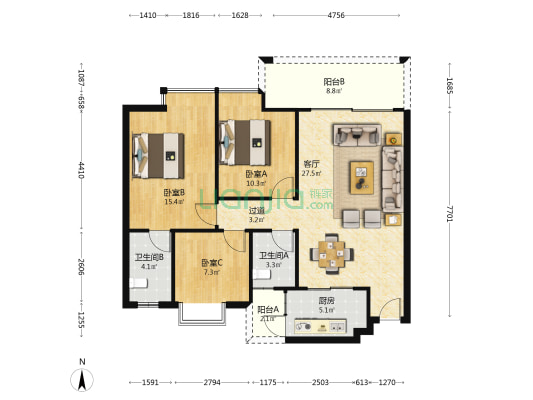 海伦堡中侨公馆 3室1厅2卫 109平方