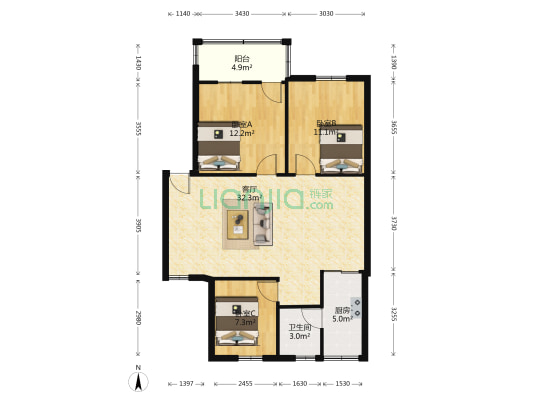 美舍苑 3室1厅1卫 99平方