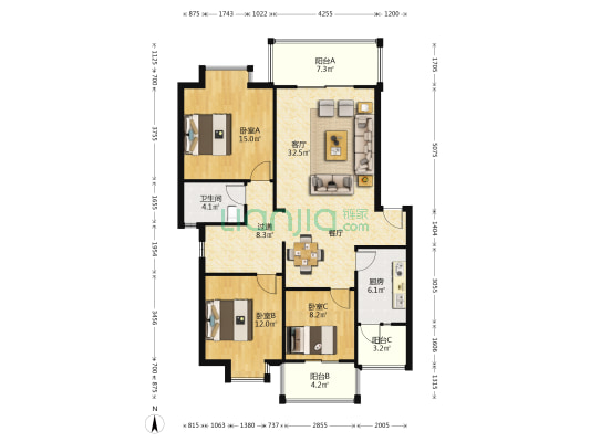 泽瀚壹景 3室1厅1卫 143平方